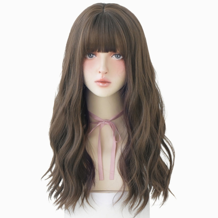 Ladies Long Hair Slightly Curly Wig Natural Fluffy Hair Cover, Color:Gradient Soot Pink - free shipping - PMC TechLife - Order now!