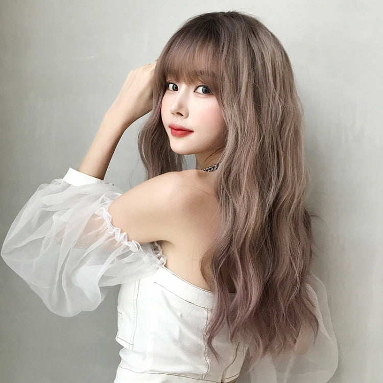 Ladies Long Hair Slightly Curly Wig Natural Fluffy Hair Cover, Color:Gradient Soot Pink - free shipping - PMC TechLife - Order now!