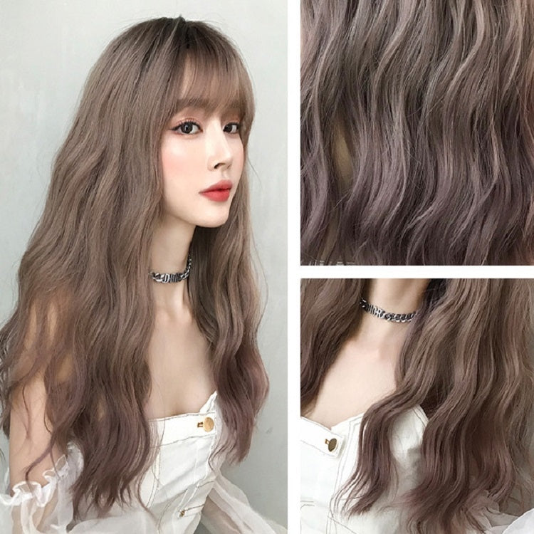 Ladies Long Hair Slightly Curly Wig Natural Fluffy Hair Cover, Color:Gradient Soot Pink - free shipping - PMC TechLife - Order now!