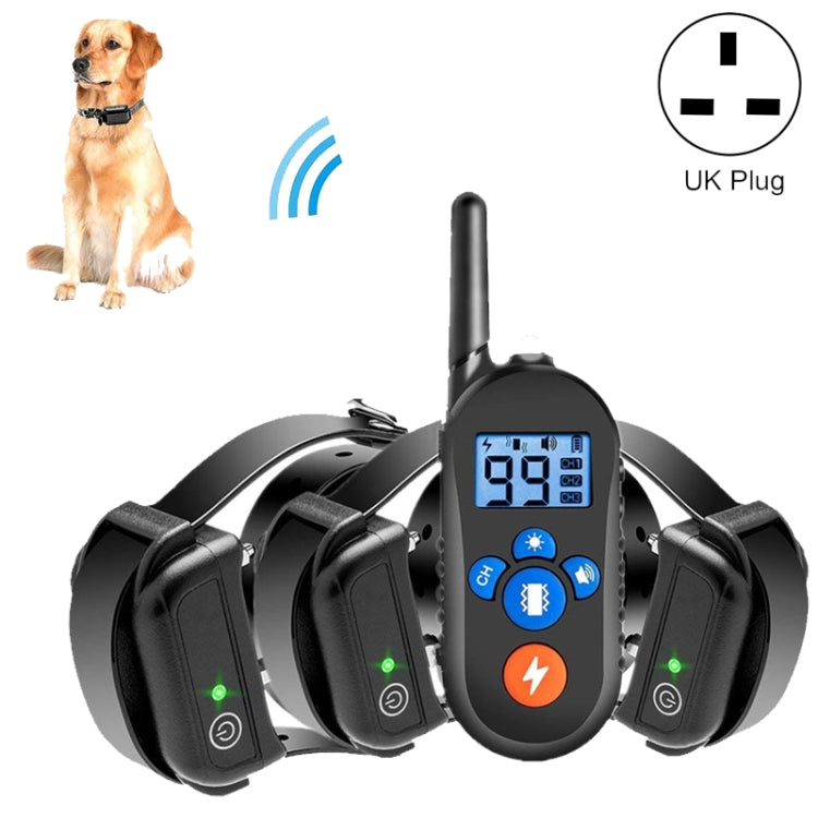 800m Remote Control Electric Shock Bark Stopper Vibration Warning Pet Supplies Electronic Waterproof Collar Dog Training Device, Style:556-3(UK Plug) - Training Aids by PMC TechLife | Online Shopping South Africa | PMC TechLife | Buy Now Pay Later Mobicred
