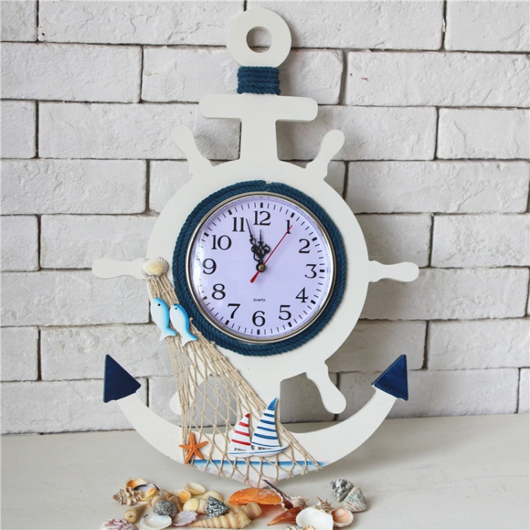 Mediterranean Style Blue And White Rudder Clock Wall Clock Home Living Room Bedroom Decoration Wooden Crafts, Style:Pisces - Wall Clock by PMc TechLife | Online Shopping South Africa | PMc TechLife | Buy Now Pay Later Mobicred