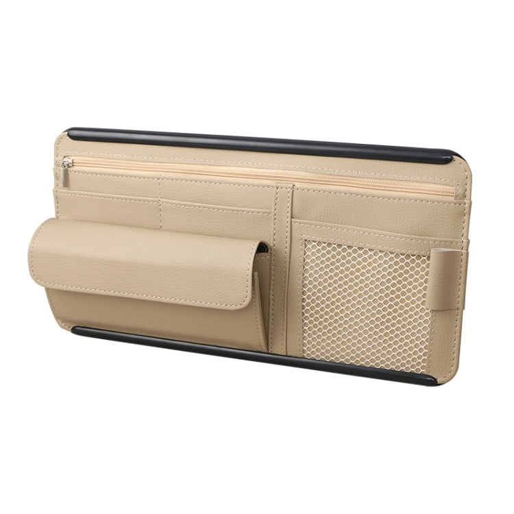 Car Sun Block Glasses Case Document Holder Car Plastic Frame Zipper Type Multi-Function Card Bag Storage Bag(Beige) - Sunglasses & Glasses Clips by PMC Jewellery | Online Shopping South Africa | PMC Jewellery | Buy Now Pay Later Mobicred