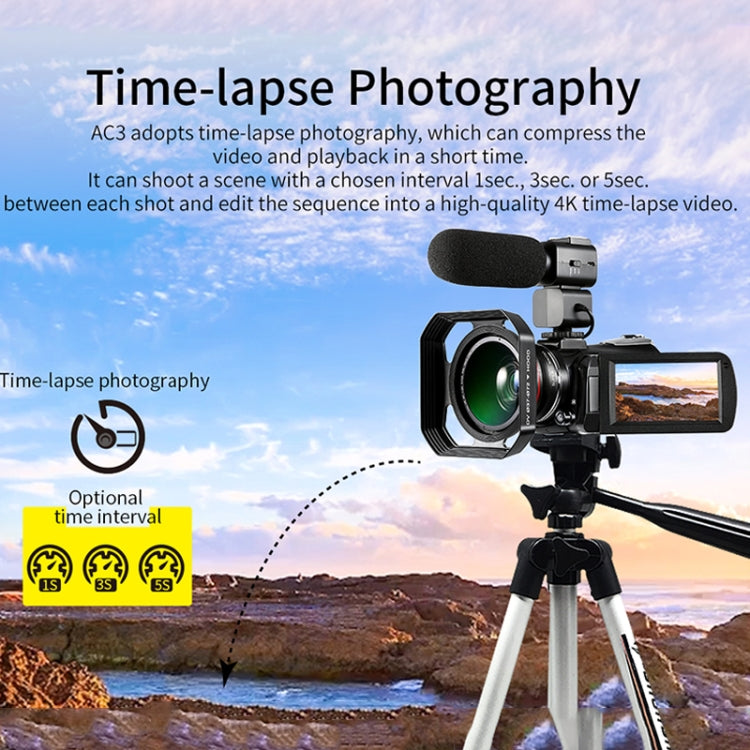 ORDRO AC3 3.1 inch IPS Screen 4K Full HD 13MP Night Vision WiFi Live Camcorder DV Digital Camera, Style:Standard + Microphone(Black) - free shipping - PMc TechLife - Order now!