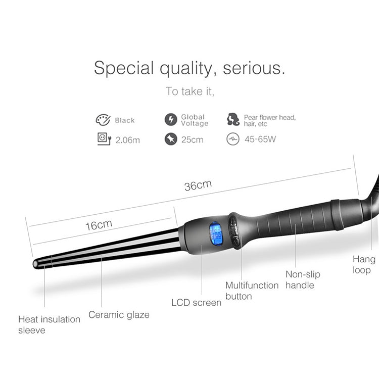 LCD Conical Curling Iron Single Tube Ceramic Glaze Pear Flower Cone, Size:32mm EU - free shipping - PMC TechLife - Order now!