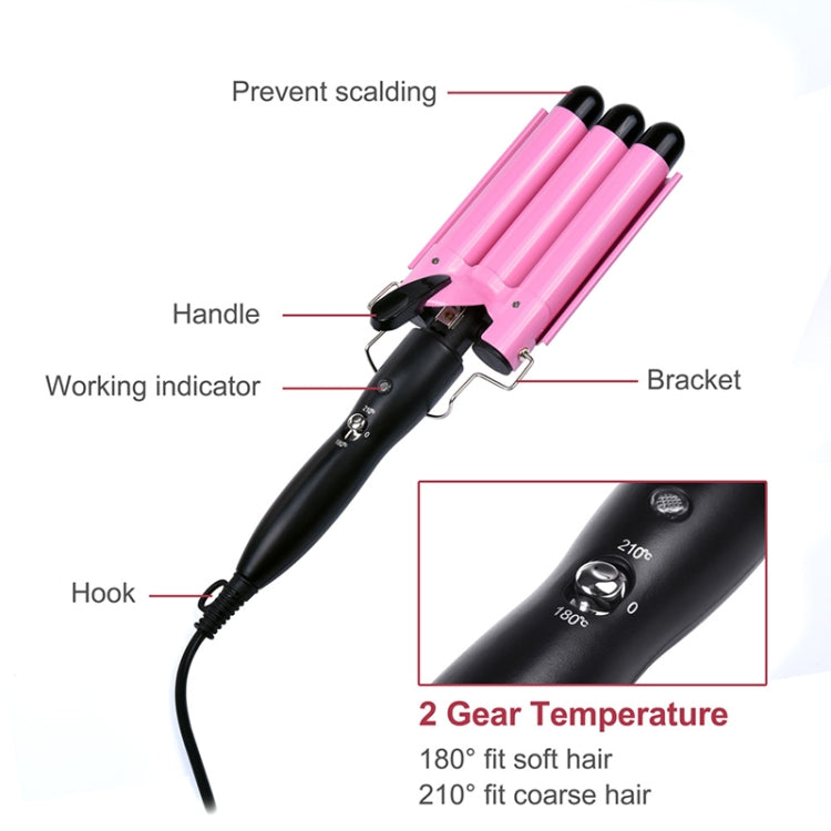 20-32m Automatic Ceramic Perm Splint Hair Curler 3 Barrels Big Wave Hair Curling Iron Tools, Size:32mm(Pink) - free shipping - PMC TechLife - Order now!
