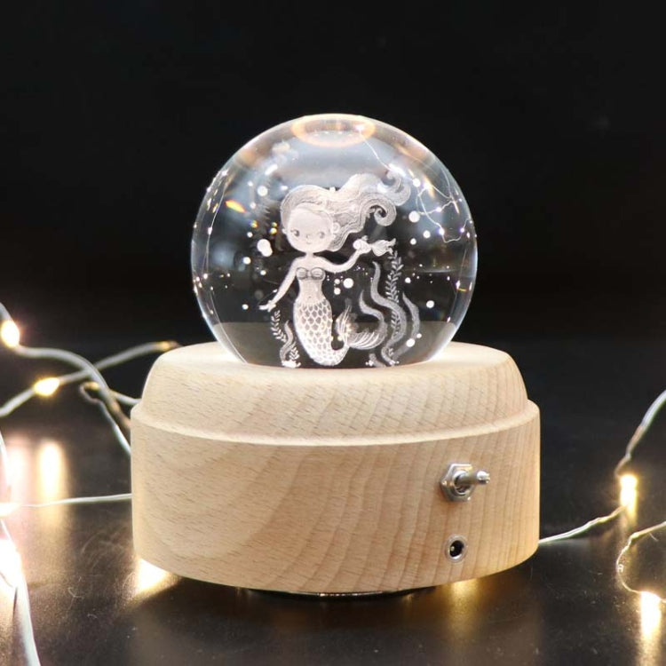 Girl Bedside Lamp Crystal Ball Wooden Base Music Box Charging Glow Rotating Night Light, Random Music(Mermaid) - Novelty Lighting by PMC TechLife | Online Shopping South Africa | PMC TechLife | Buy Now Pay Later Mobicred