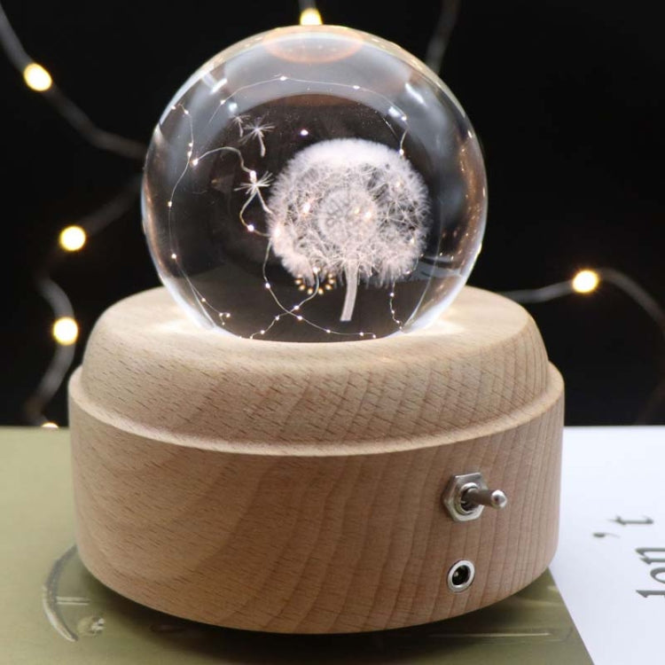 Girl Bedside Lamp Crystal Ball Wooden Base Music Box Charging Glow Rotating Night Light, Random Music(Dandelion) - Novelty Lighting by PMC TechLife | Online Shopping South Africa | PMC TechLife | Buy Now Pay Later Mobicred