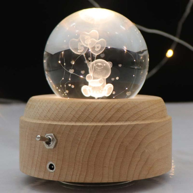 Girl Bedside Lamp Crystal Ball Wooden Base Music Box Charging Glow Rotating Night Light, Random Music(Balloon Bear) - Novelty Lighting by PMC TechLife | Online Shopping South Africa | PMC TechLife | Buy Now Pay Later Mobicred