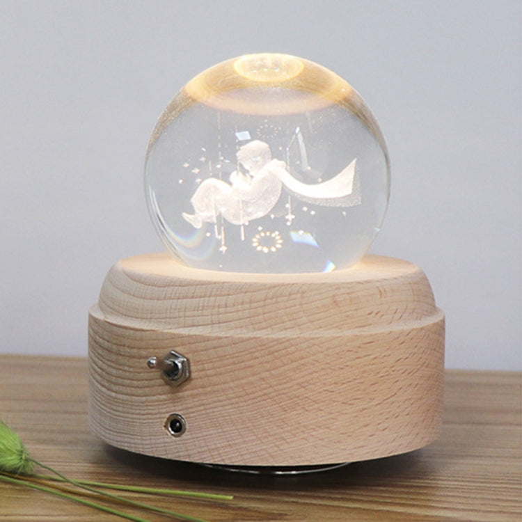 Girl Bedside Lamp Crystal Ball Wooden Base Music Box Charging Glow Rotating Night Light, Random Music(Fallen Little Prince) - Novelty Lighting by PMC TechLife | Online Shopping South Africa | PMC TechLife | Buy Now Pay Later Mobicred
