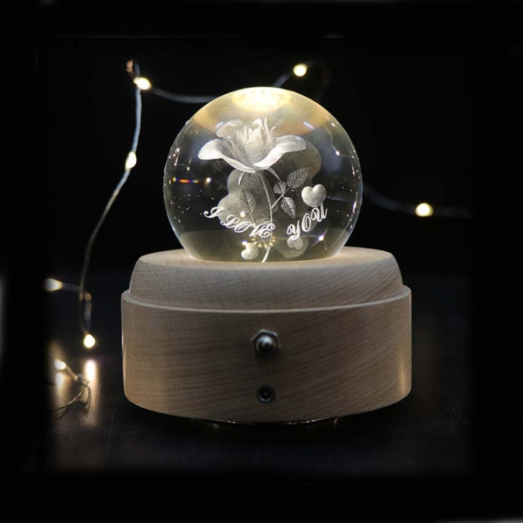 Girl Bedside Lamp Crystal Ball Wooden Base Music Box Charging Glow Rotating Night Light, Random Music(Rose I love U) - Novelty Lighting by PMC TechLife | Online Shopping South Africa | PMC TechLife | Buy Now Pay Later Mobicred