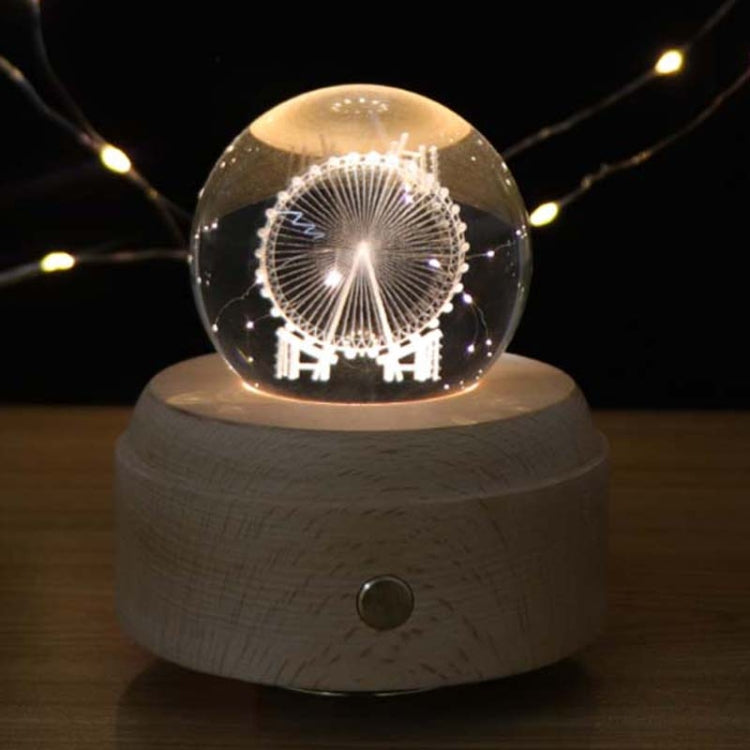 Girl Bedside Lamp Crystal Ball Wooden Base Music Box Charging Glow Rotating Night Light, Random Music(Ferris Wheel) - Novelty Lighting by PMC TechLife | Online Shopping South Africa | PMC TechLife | Buy Now Pay Later Mobicred