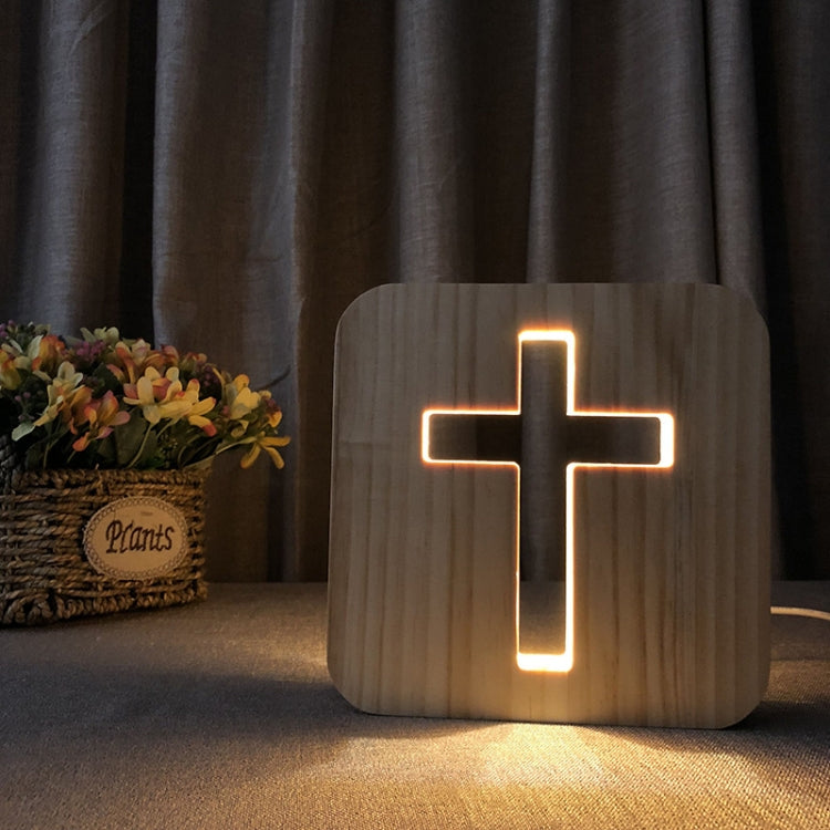 2.5W Cross Pine Craft Table Lamp Wooden LED Night Light(Warm White Light) - Novelty Lighting by PMC TechLife | Online Shopping South Africa | PMC TechLife