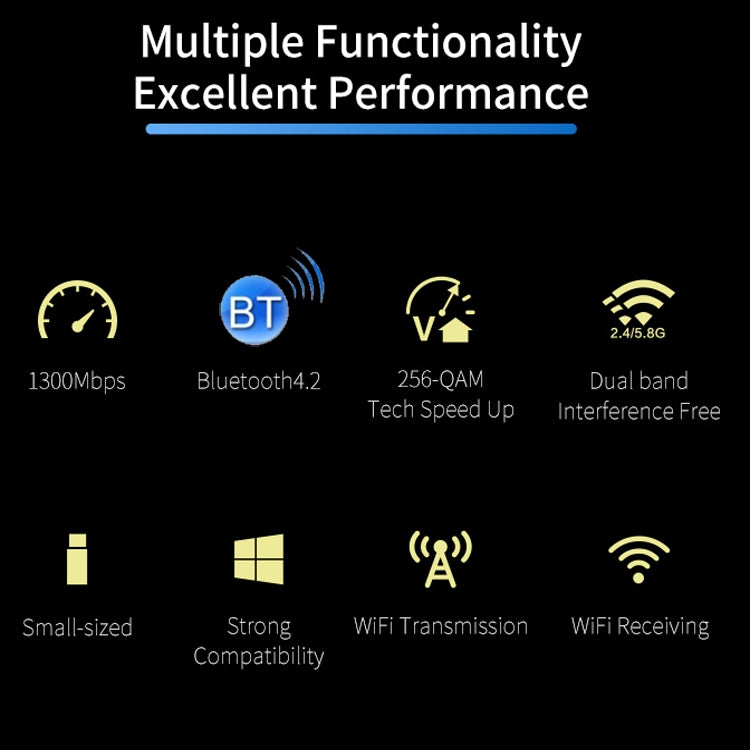 COMFAST CF-727B 1300Mbps Dual Frequency Gigabit USB Desktop Transmitter Receiver Portable Bluetooth V4.2 + WiFi Wireless Network Card - free shipping - PMC TechLife - Order now!