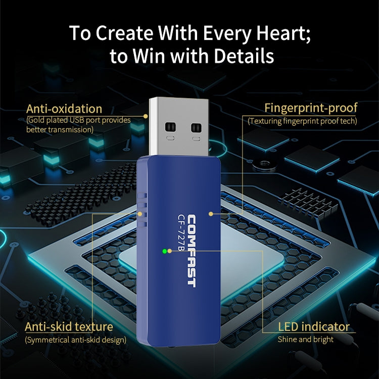 COMFAST CF-727B 1300Mbps Dual Frequency Gigabit USB Desktop Transmitter Receiver Portable Bluetooth V4.2 + WiFi Wireless Network Card - free shipping - PMC TechLife - Order now!