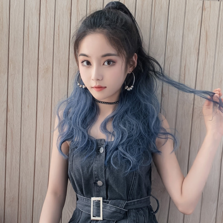 Wig Ponytail Curly Hair Gradient Color Long Hair Realistic Fluffy Clip Chemical Fiber Wig Braid(Brown-black Gradient Haze Blue 53cm) - free shipping - PMC TechLife - Order now!