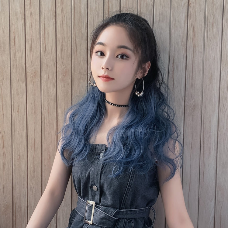 Wig Ponytail Curly Hair Gradient Color Long Hair Realistic Fluffy Clip Chemical Fiber Wig Braid(Brown-black Gradient Haze Blue 53cm) - free shipping - PMC TechLife - Order now!