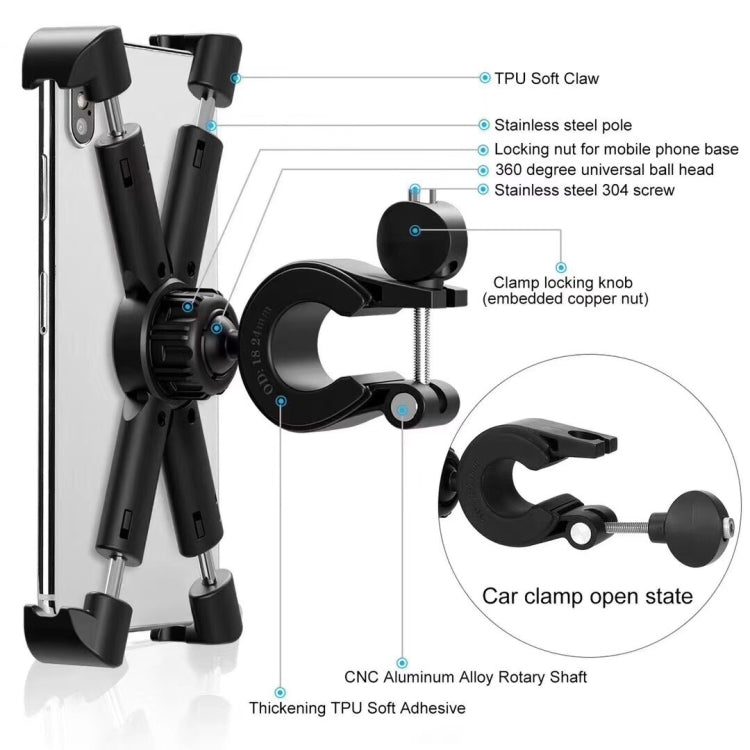 Motorcycle Bicycle Phone Holder Outdoor Riding Equipment Suitable For 4.7-8 Inch Mobile Phone/Tablet(Gray) - Holders by PMC TechLife | Online Shopping South Africa | PMC TechLife | Buy Now Pay Later Mobicred