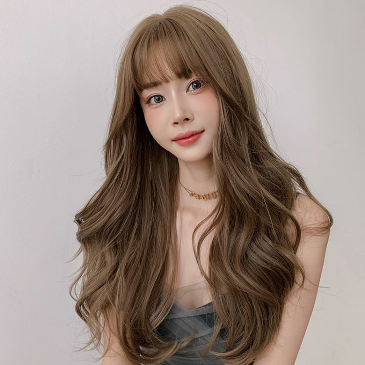 Wig Female Long Hair Big Wave Fluffy Full Headgear Long Curly Hair(Honey Tea Linen 65cm) - free shipping - PMC TechLife - Order now!