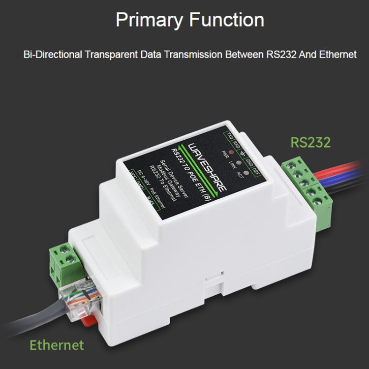 Waveshare 23951 Industrial Serial Server RS232 to RJ45 Ethernet TCP/IP to Serial with POE - free shipping - PMC TechLife - Order now!