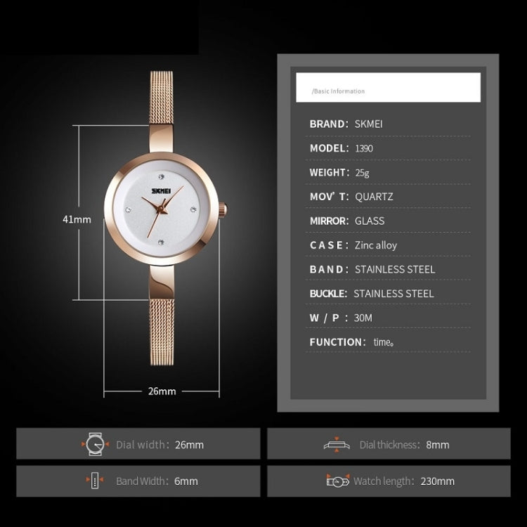 SKMEI 1390 Ladies Business Casual Watch Steel Band Lightweight Quartz Watch(Silver) - free shipping - PMC TechLife - Order now!