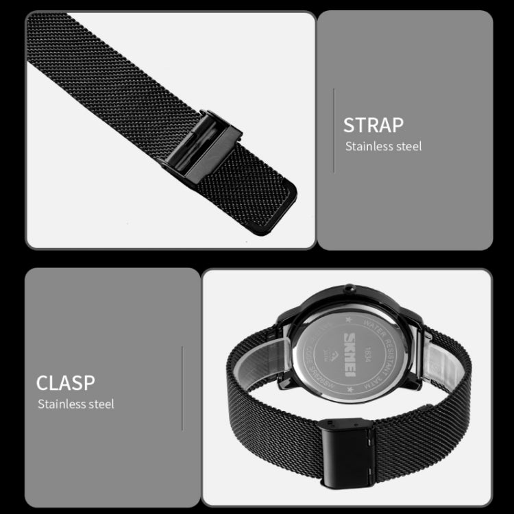 SKMEI 1634 Men Waterproof Watch Fashion Quartz Watch(Black Mesh Belt) - free shipping - PMC TechLife - Order now!