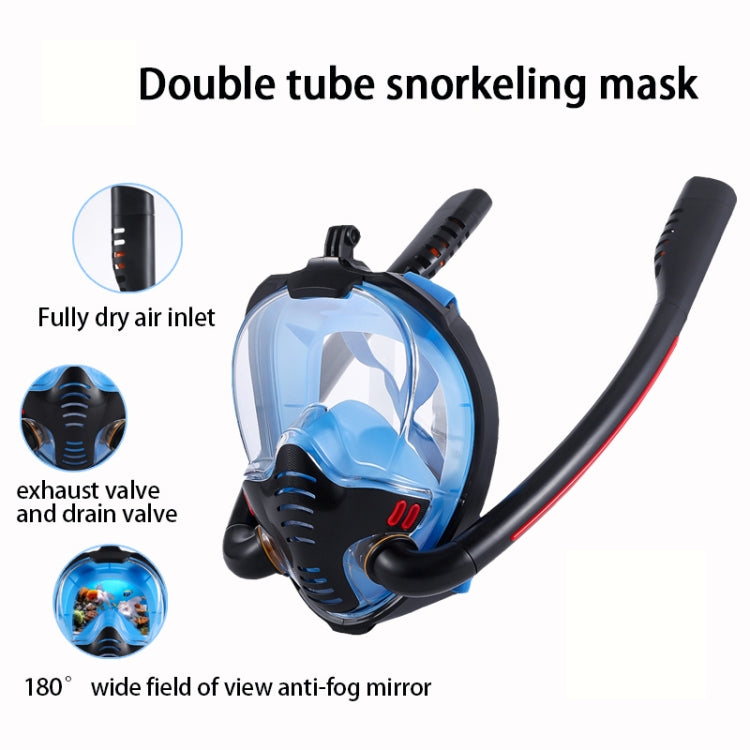 Snorkeling Mask Double Tube Silicone Full Dry Diving Mask Adult Swimming Mask Diving Goggles, Size: L/XL(Black/Blue) - Diving Mask by PMC TechLife | Online Shopping South Africa | PMC TechLife | Buy Now Pay Later Mobicred