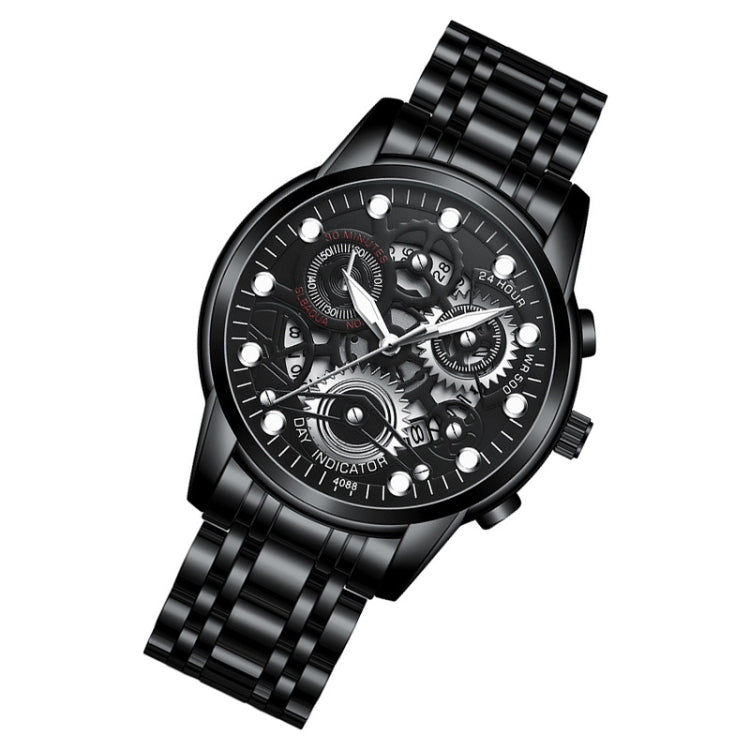 FNGEEN 4088 Men Hollow Quartz Watch Student Waterproof Luminous Watch(Black Steel Black Surface White Nails) - free shipping - PMC TechLife - Order now!