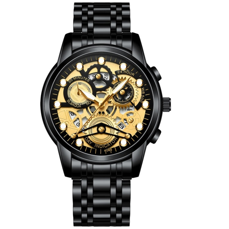 FNGEEN 4088 Men Hollow Quartz Watch Student Waterproof Luminous Watch(Black Steel Black Surface Gold Nails) - free shipping - PMC TechLife - Order now!