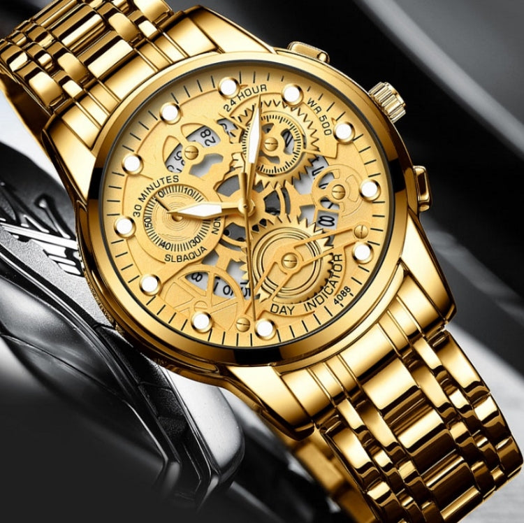 FNGEEN 4088 Men Hollow Quartz Watch Student Waterproof Luminous Watch(Full Gold Black Surface) - free shipping - PMC TechLife - Order now!