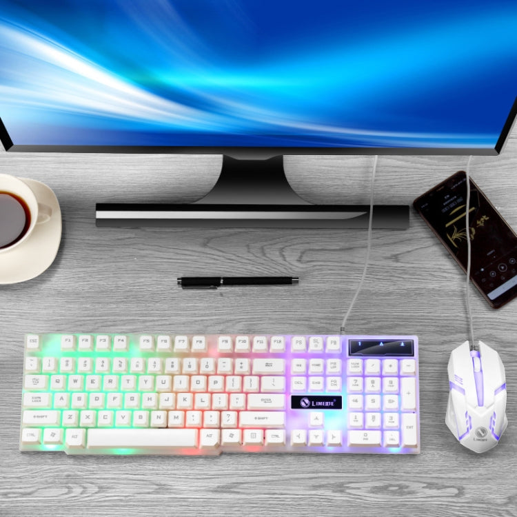 LIMEIDE GTX300 1600DPI 104 Keys USB Rainbow Suspended Backlight Wired Luminous Keyboard and Mouse Set, Cable Length: 1.4m(White) - Wired Keyboard by LIMEIDE | Online Shopping South Africa | PMC TechLife | Buy Now Pay Later Mobicred