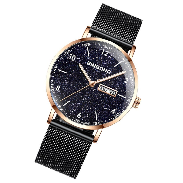 BINBOND B3820 Men Simple Luminous Quartz Watch Student Trendstarry Starry Sky Pattern Watch(Black Mash Rose Shell Rose Gold Nails) - free shipping - PMC TechLife - Order now!