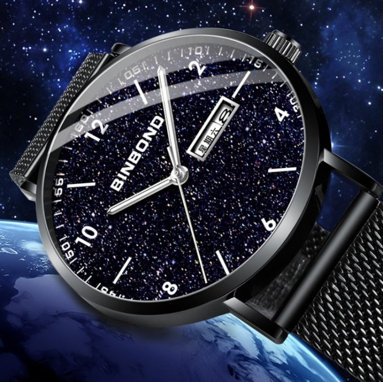 BINBOND B3820 Men Simple Luminous Quartz Watch Student Trendstarry Starry Sky Pattern Watch(Black Mash Rose Shell Rose Gold Nails) - free shipping - PMC TechLife - Order now!