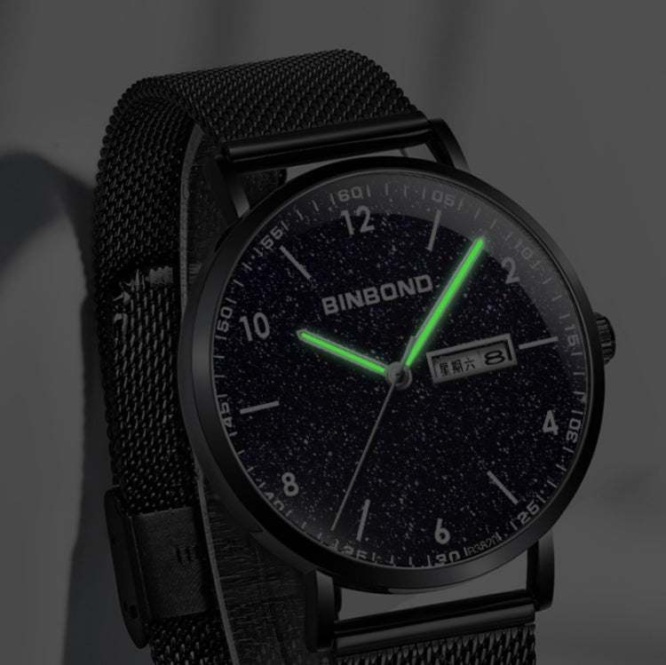 BINBOND B3820 Men Simple Luminous Quartz Watch Student Trendstarry Starry Sky Pattern Watch(Black Mash Black Shell White Nails) - free shipping - PMC TechLife - Order now!