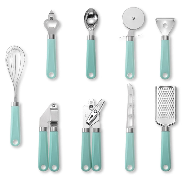 9 in 1 Plastic Handle Stainless Steel Kitchen Utensils Household Gadget Set(Cyan) - Gadgets by PMC TechLife | Online Shopping South Africa | PMC TechLife | Buy Now Pay Later Mobicred