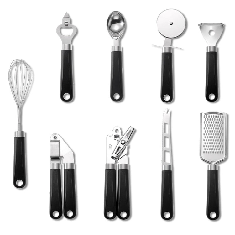 9 in 1 Plastic Handle Stainless Steel Kitchen Utensils Household Gadget Set(Black) - Gadgets by PMC TechLife | Online Shopping South Africa | PMC TechLife | Buy Now Pay Later Mobicred