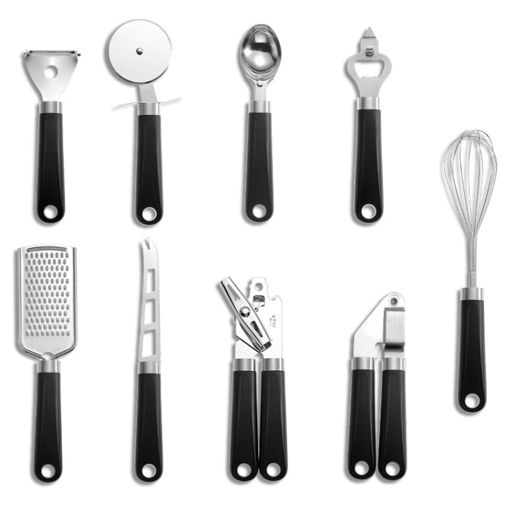 9 in 1 Plastic Handle Stainless Steel Kitchen Utensils Household Gadget Set(Black) - Gadgets by PMC TechLife | Online Shopping South Africa | PMC TechLife | Buy Now Pay Later Mobicred