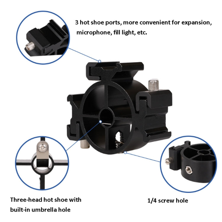 2 PCS Round Field 3 Triple Head Hot Shoe Mount Adapter Flash Holder Bracket Light Stand Holder - free shipping - PMC TechLife - Order now!