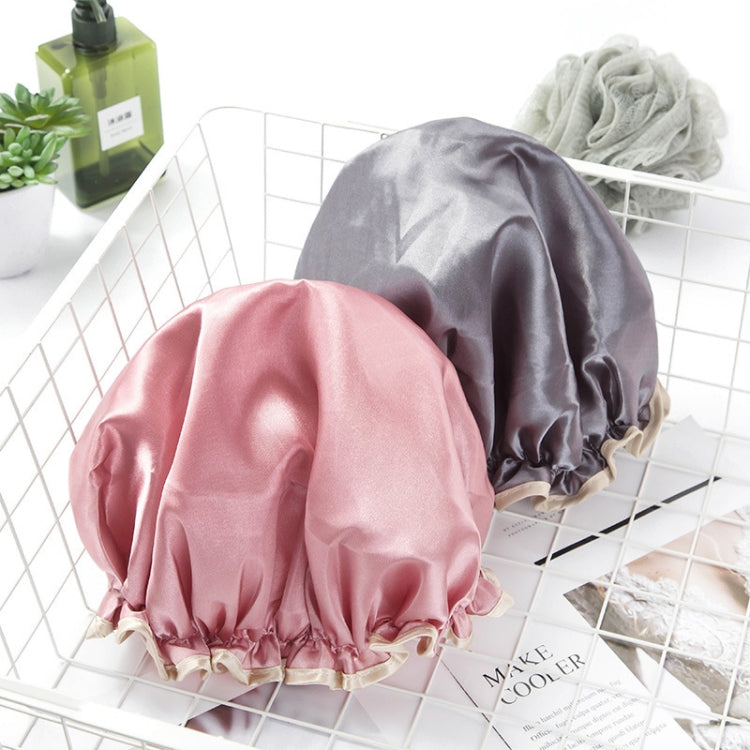 Lovely Thick Women Satin Colorful Double Waterproof Hair Cover Bathing Cap(Pink) - free shipping - PMC TechLife - Order now!
