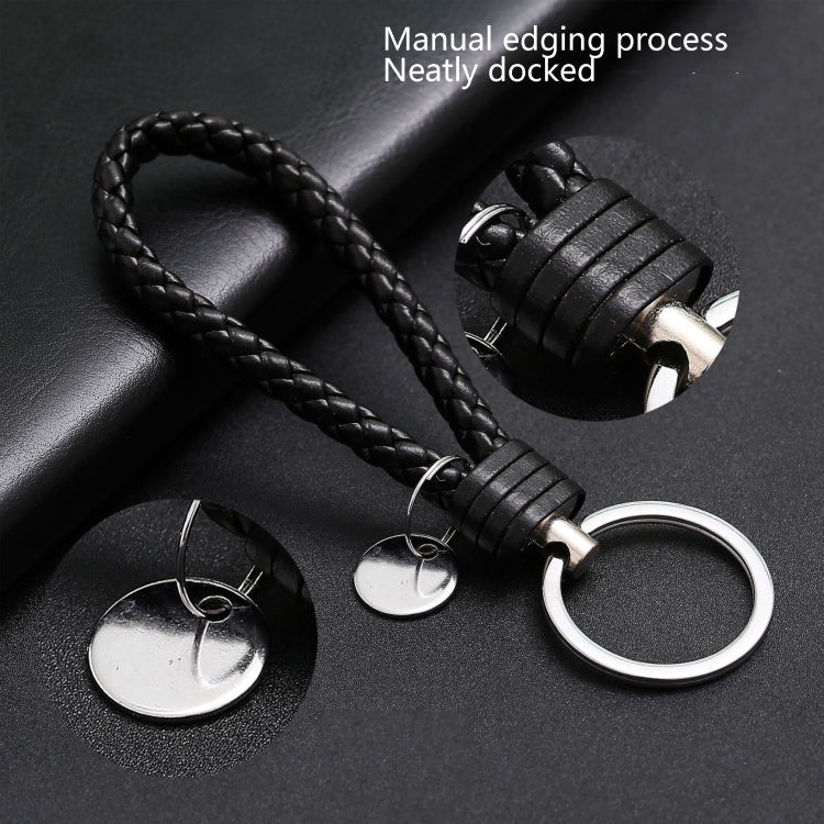 Woven Leather Cord Keychain Car Pendant Leather Key Ring Baotou With Small Round Piece(Silver) - Key Rings by PMC TechLife | Online Shopping South Africa | PMC TechLife