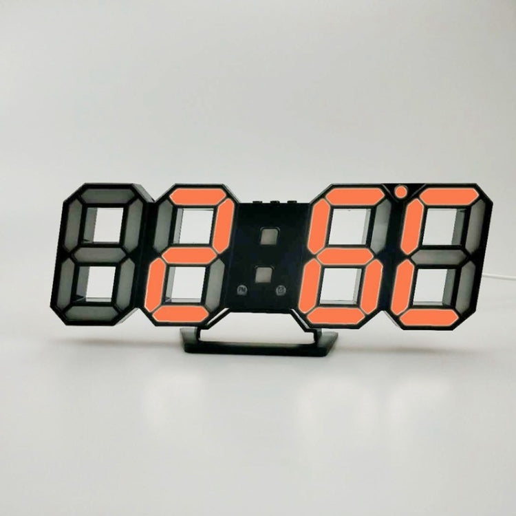 6609 3D Stereo LED Alarm Clock Living Room 3D Wall Clock, Colour: Black Frame Orange Light - Alarm Clocks by PMc TechLife | Online Shopping South Africa | PMc TechLife | Buy Now Pay Later Mobicred