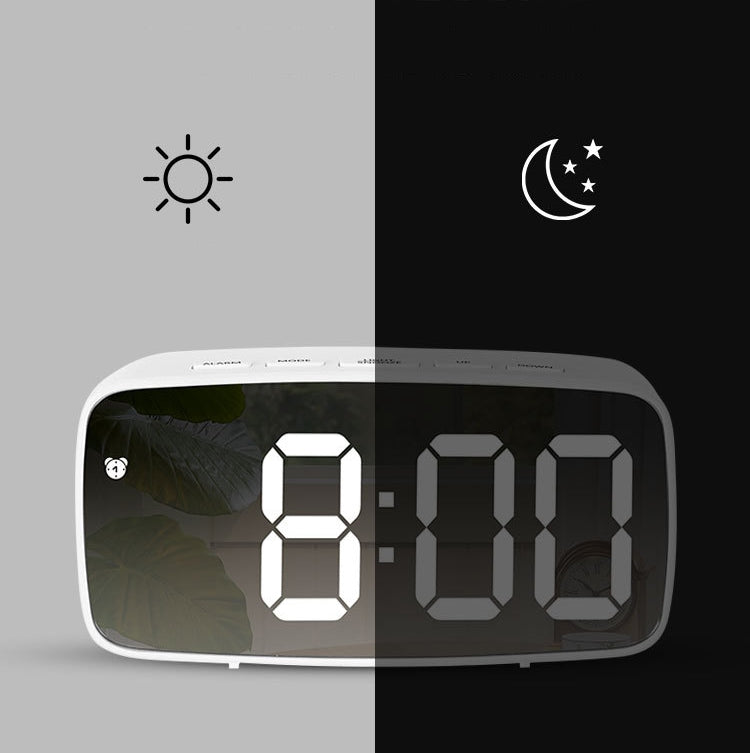 Mirror Bedside Alarm Clock Battery Plug-In Dual-Purpose LED Clock, Colour: Arc-shaped Black Shell (Black Surface White Light) - Alarm Clocks by PMc TechLife | Online Shopping South Africa | PMc TechLife | Buy Now Pay Later Mobicred