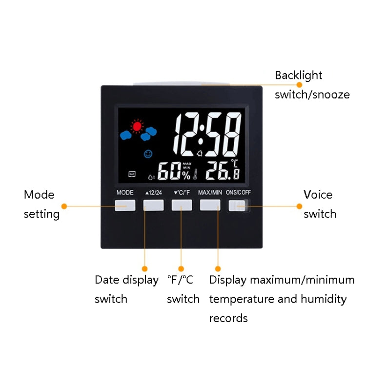 2159 Household Temperature And Humidity Display Alarm Clock Indoor Electronic Digital Display Multi-Function Color Screen Clock(Black) - free shipping - PMC TechLife - Order now!
