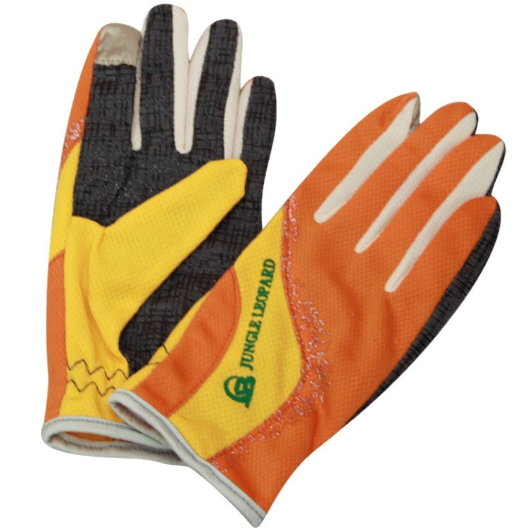 JUNGLE LEOPARD Outdoor Sports Mountaineering Full Finger Gloves Mesh Touch Screen Anti-Skid Gloves, Size: L(Orange+Yellow) - Full Finger Gloves by JUNGLE LEOPARD | Online Shopping South Africa | PMC TechLife | Buy Now Pay Later Mobicred
