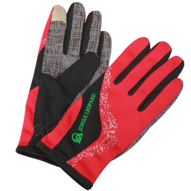 JUNGLE LEOPARD Outdoor Sports Mountaineering Full Finger Gloves Mesh Touch Screen Anti-Skid Gloves, Size: L(Red+Black) - Full Finger Gloves by JUNGLE LEOPARD | Online Shopping South Africa | PMC TechLife | Buy Now Pay Later Mobicred