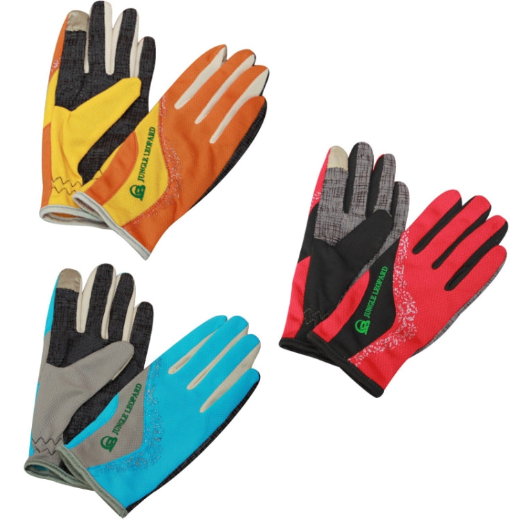 JUNGLE LEOPARD Outdoor Sports Mountaineering Full Finger Gloves Mesh Touch Screen Anti-Skid Gloves, Size: L(Lake Blue+Gray) - Full Finger Gloves by JUNGLE LEOPARD | Online Shopping South Africa | PMC TechLife | Buy Now Pay Later Mobicred