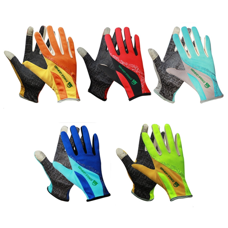 JUNGLE LEOPARD Outdoor Sports Mountaineering Full Finger Gloves Mesh Touch Screen Anti-Skid Gloves, Size: L(Lake Blue+Gray) - Full Finger Gloves by JUNGLE LEOPARD | Online Shopping South Africa | PMC TechLife | Buy Now Pay Later Mobicred