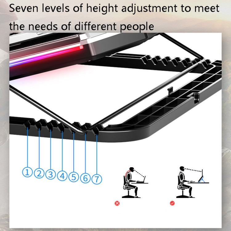 NUOXI Q8 Notebook Radiator LCD Screen Button Controllable RBG Luminescence Computer Cooling Base(Black) - free shipping - PMC Jewellery - Order now!