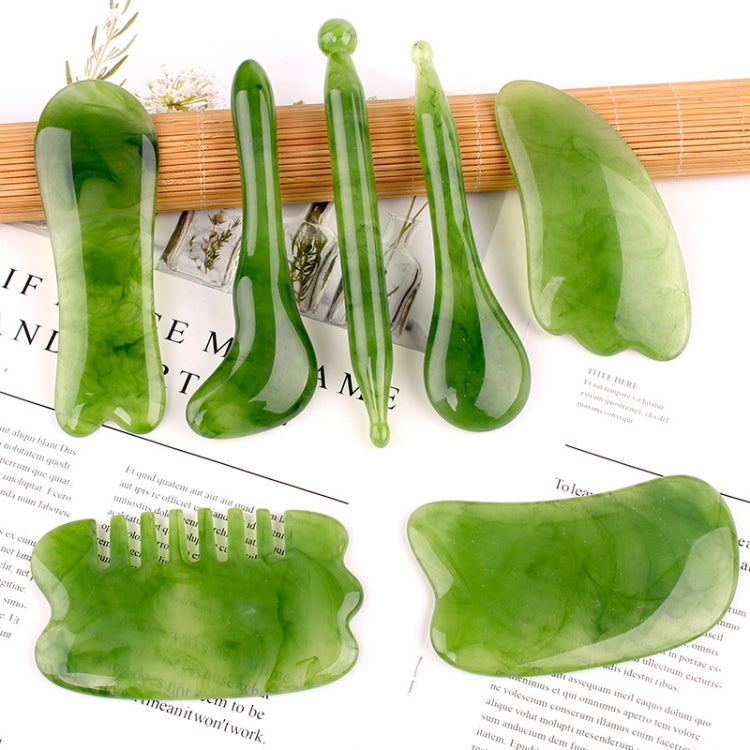 Resin Scraping Sheet Massage Facial Tendon Stick Beauty Salon Shave Board Acupuncture Pen, Color Classification: Emerald Green Meridian Comb - free shipping - PMC TechLife - Order now!