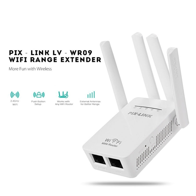 PIX-LINK LV-WR09 300Mbps WiFi Range Extender Repeater Mini Router(UK Plug) - Wireless Routers by PMC Jewellery | Online Shopping South Africa | PMC Jewellery | Buy Now Pay Later Mobicred