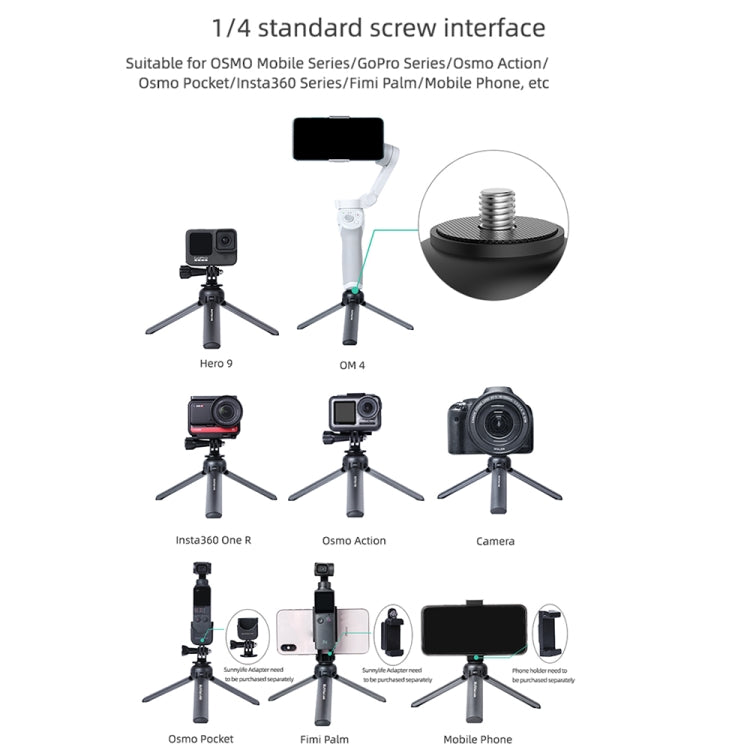 Sunnylife for Insta360 GO / DJI Osmo Action / GoPro Mount Bracket Stabilizer Aluminum Alloy Mini Tripod - Portable Mini Tripod by Sunnylife | Online Shopping South Africa | PMC TechLife | Buy Now Pay Later Mobicred